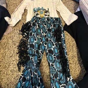 Toddler flare leg turquoise frill outfit